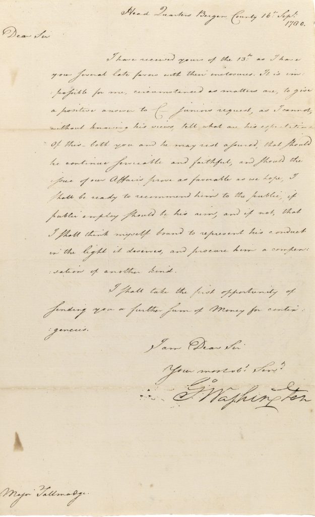Spy Letter, George Washington to Benjamin Tallmadge, September 16, 1780. Special Collections, SBU Libraries.