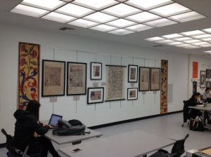Display of Otto F. Ege's "Fifty Original Leaves from Medieval Manuscripts, Western Europe, XII-XVI Century." Central Reading Room, Melville Library, February 2018.