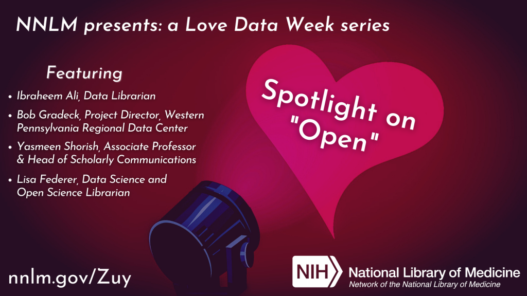 Flyer containing information about several speakers for "Love Data Week."
