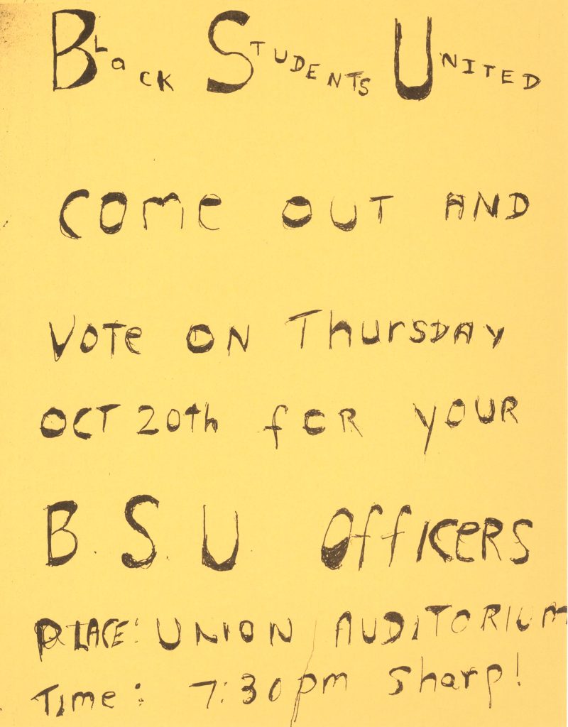 Black Students United flyer, undated, from the collections of the University Archives, Stony Brook University Libraries